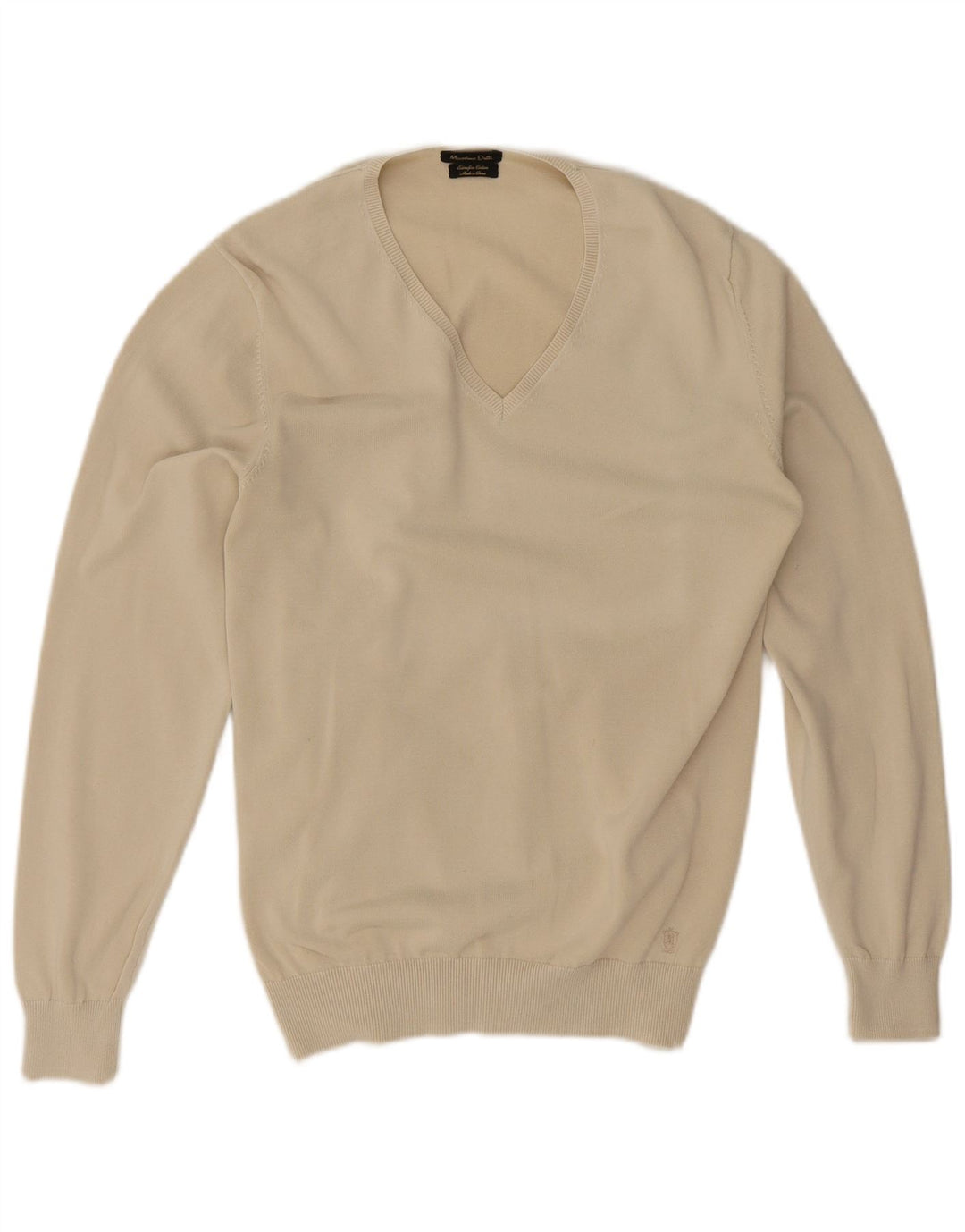 Pulover Massimo Dutti pentru bărbați, cu decolteu în V, bumbac mediu bej