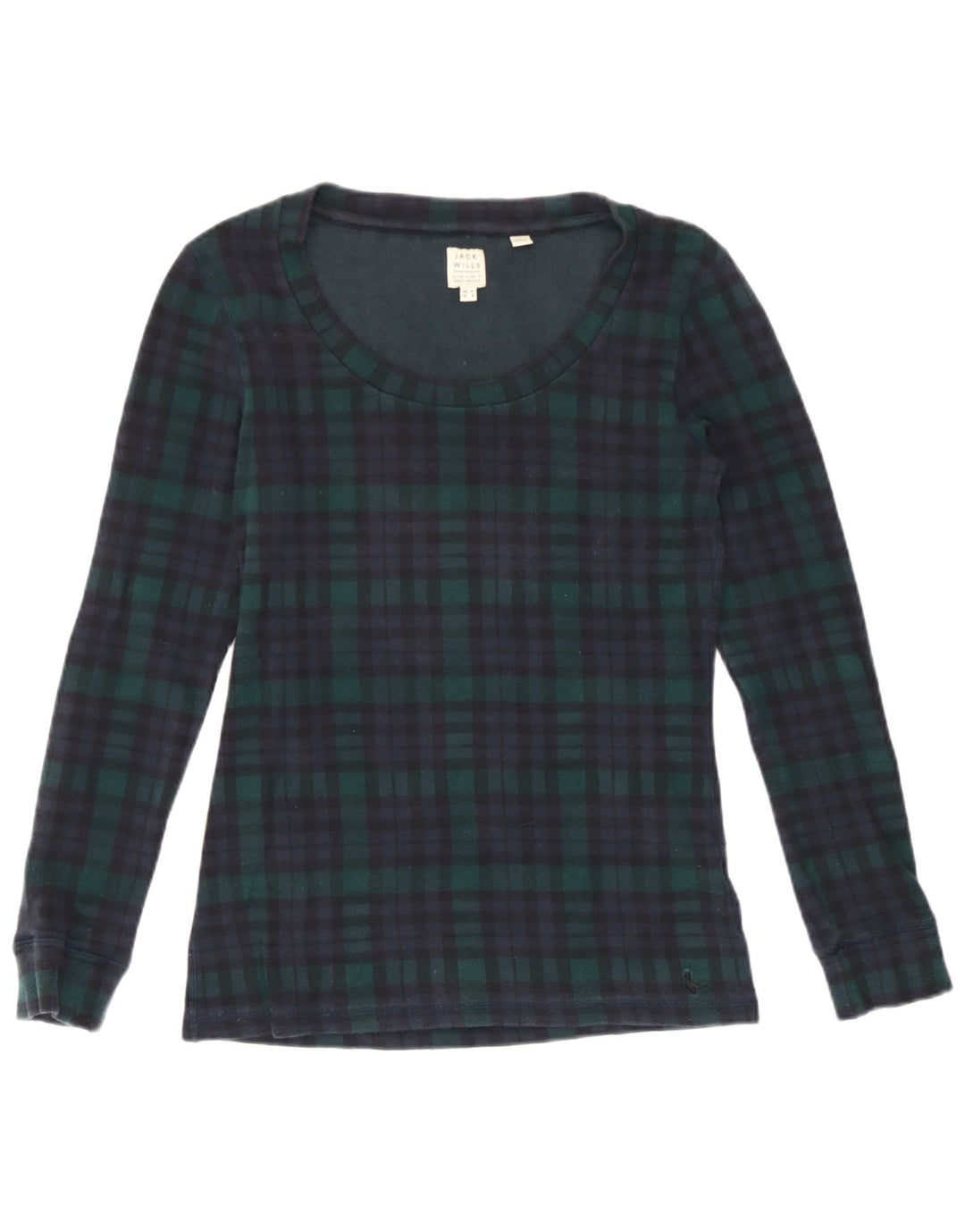 Top pentru femei Jack Wills cu mânecă lungă UK 12, bumbac cu carouri verde mediu