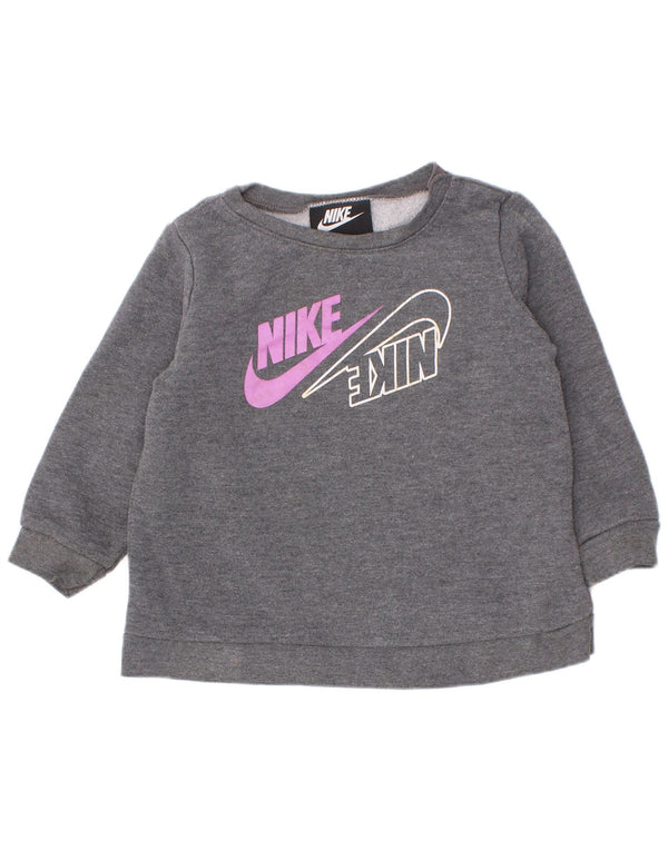 Pulover cu grafic pentru fete Nike pentru copii 12-18 luni, bumbac gri