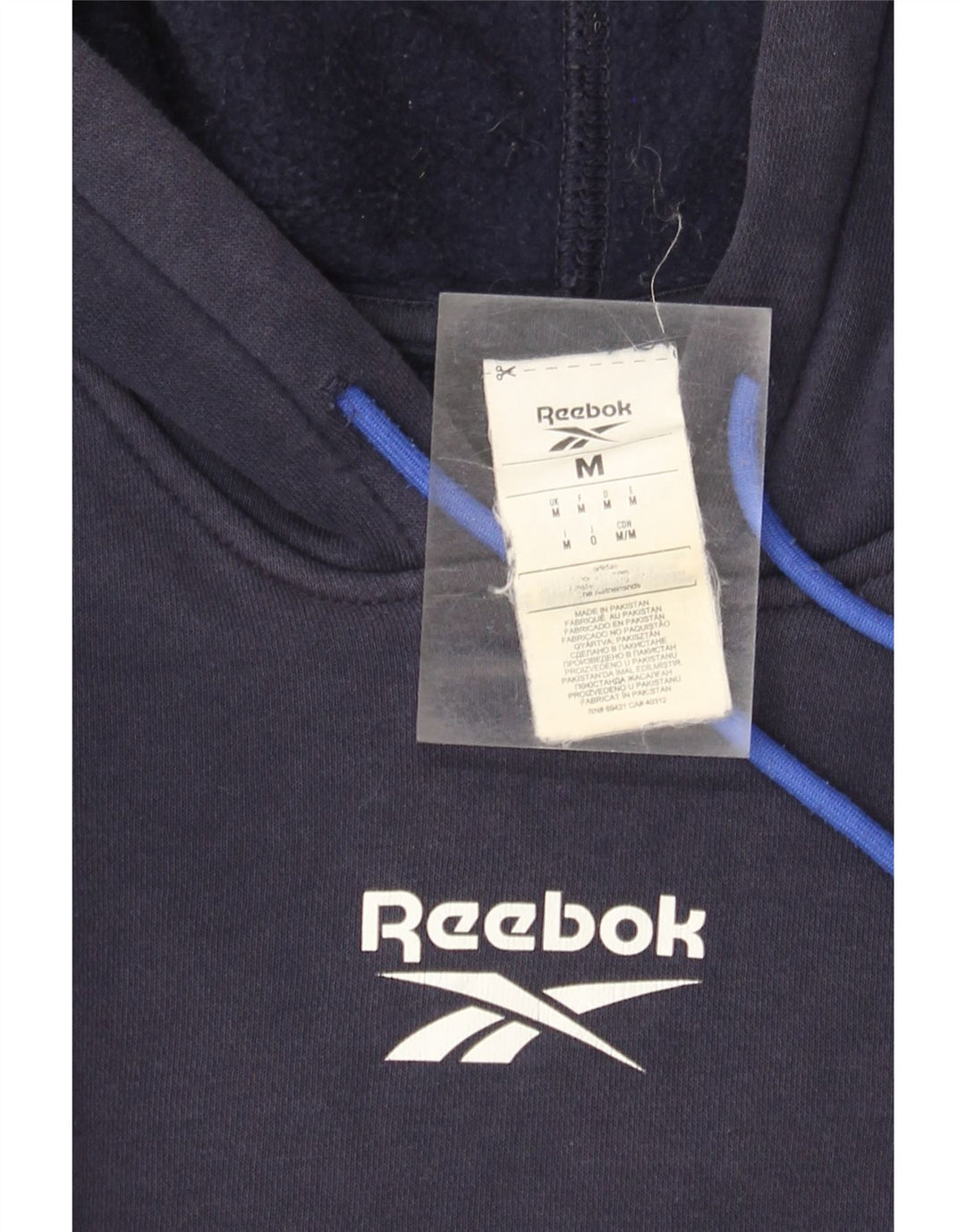 Pulover Reebok pentru bărbați cu glugă grafic, mediu din bumbac bleumarin