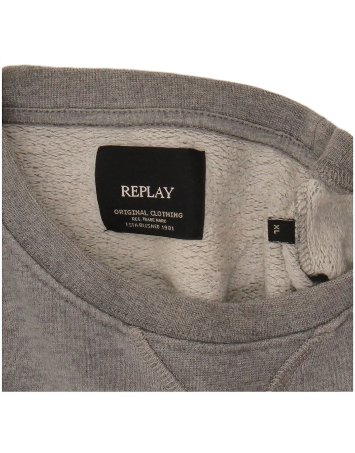 Pulover grafic pentru bărbați Replay, XL, gri