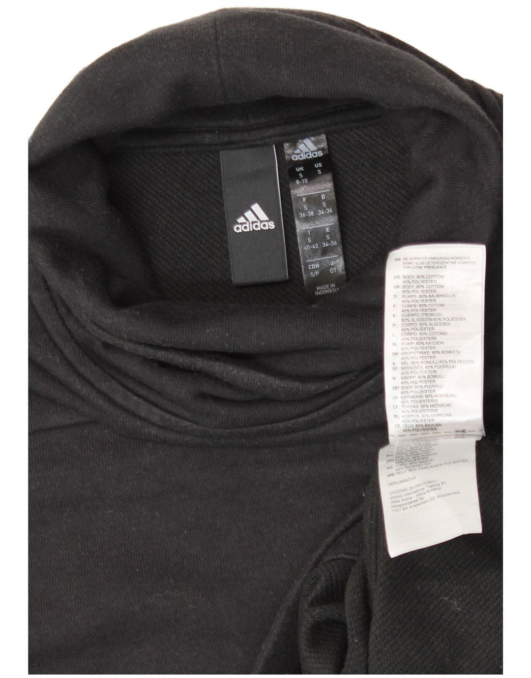 Pulover de hanorac grafic Adidas pentru femei UK 8/10 Bumbac negru mic