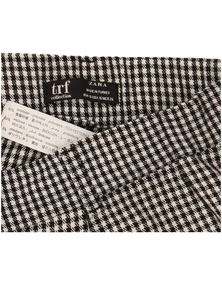 ZARA Womens Pegged Chino Trousers Small W26 L26 Grey Gingham Polyester