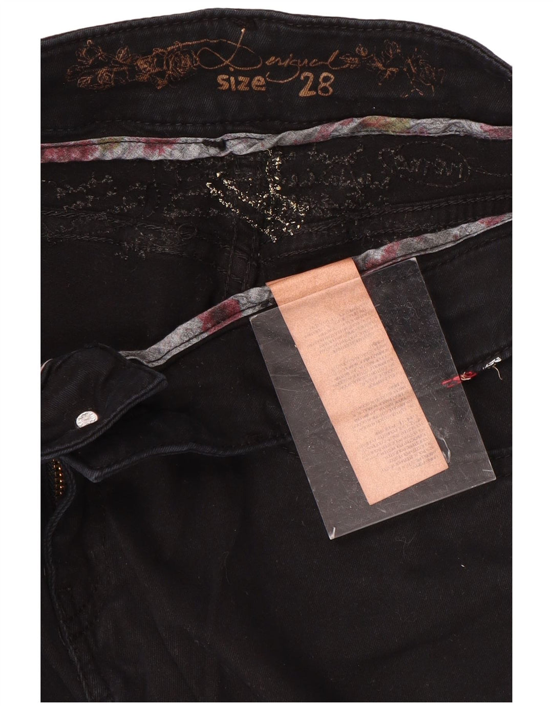 Pantaloni casual drepti pentru femei DESIGUAL W28 L26 bumbac negru