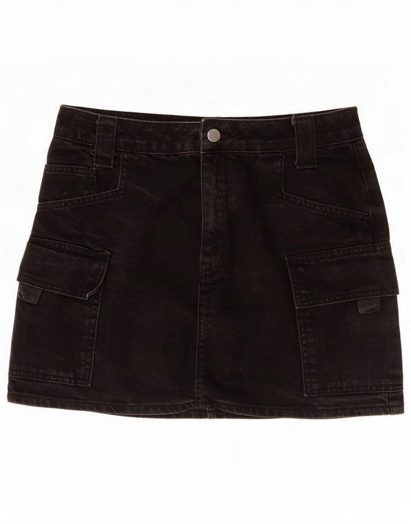 Fusta cargo mini denim Topshop pentru femei UK 10 Small W30 Bumbac negru