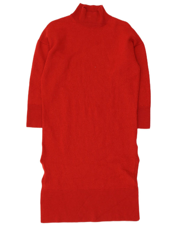 Cos Rochie Jumper supradimensionată pentru femei cu mâneci 3/4 UK 10 Lână roșie mică