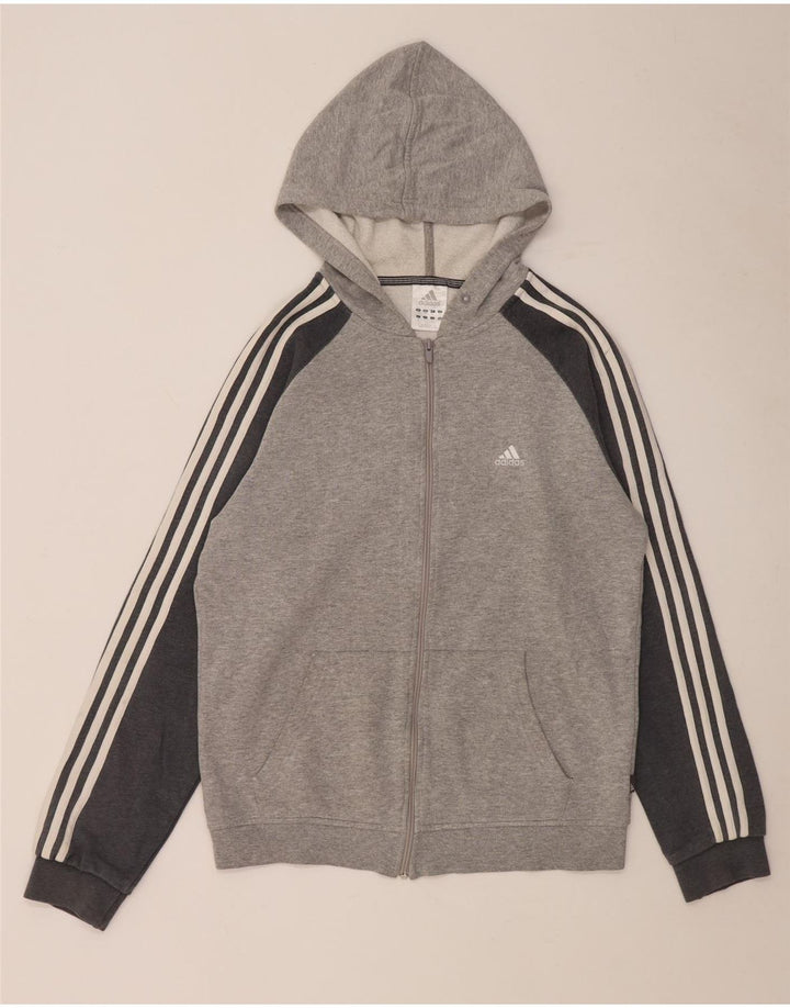 Pulover Adidas pentru bărbați, cu fermoar, bumbac cu pete, gri mediu