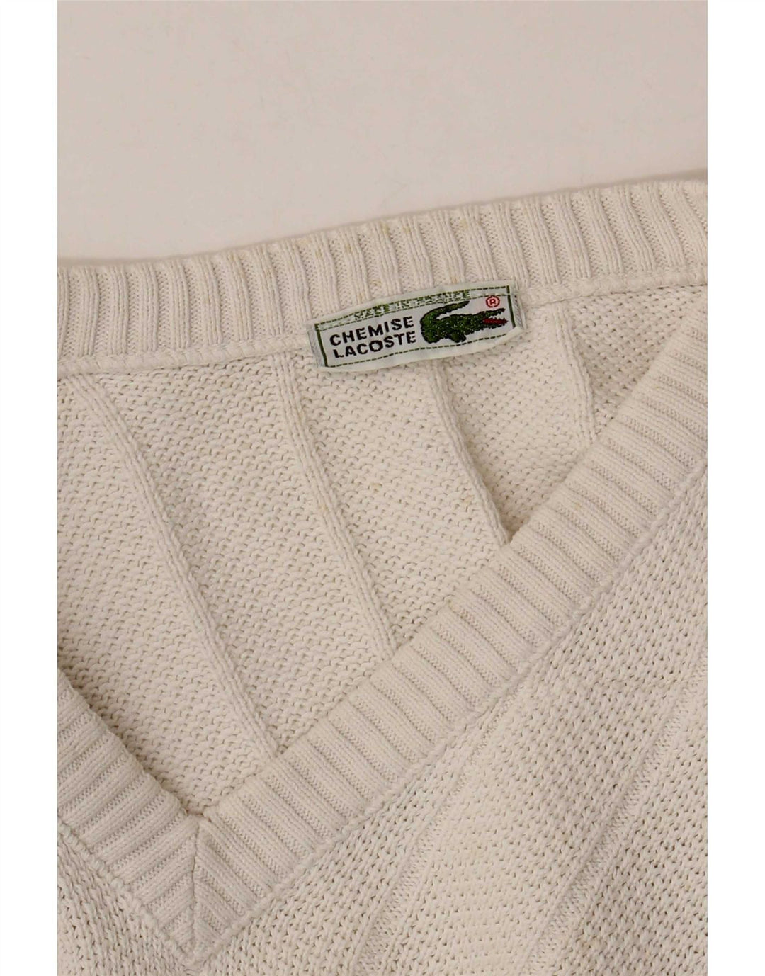 Pulover pentru bărbați Lacoste cu decolteu în V, mărime 6 XL, alb