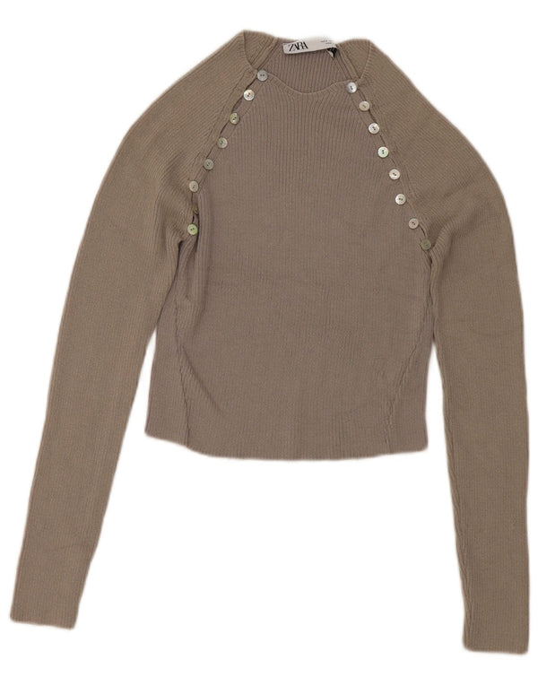 Crop Top pentru femei Zara cu mânecă lungă UK 8, mic, gri, viscoză