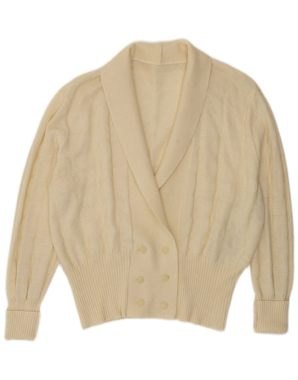 Pulover cardigan vintage pentru femei la dublu piept UK 14 mare alb