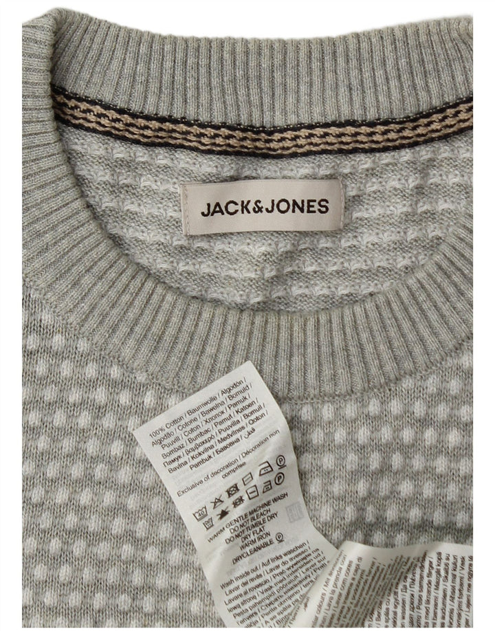 Pulover Jack & Jones pentru bărbați cu gât roșu, gri mediu cu pete