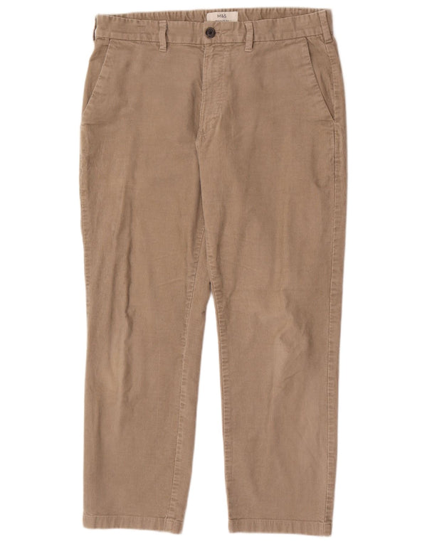 Pantaloni pentru bărbați Marks & Spencer, cu ajustare normală, din velur, W34 L29, bej, bumbac