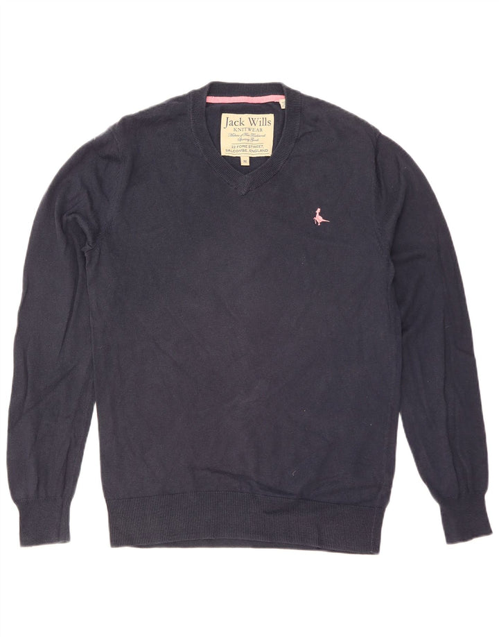 JACK WILLS Pulover cu decolteu în V pentru bărbați, bumbac mediu albastru bleumarin