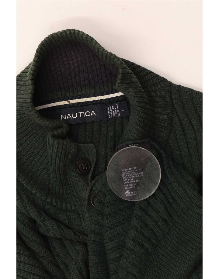 Pulover Nautica pentru bărbați, cu gât cu nasturi, din bumbac verde mare