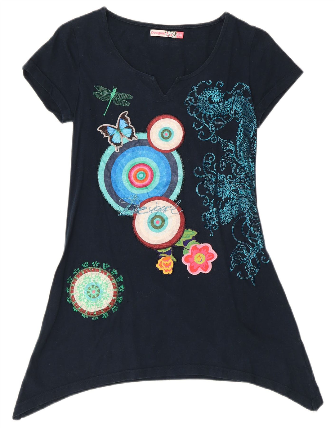 DESIGUAL Fete Top Tunica Asimetrica Grafica 13-14 Ani Bleumarin Floral