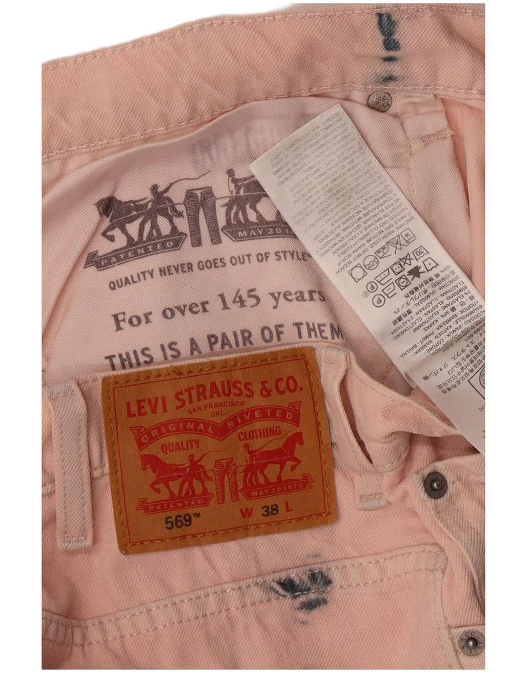 Pantaloni scurți din blugi 569 pentru bărbați LEVI'S W38 XL, bumbac colorat Tie Dye