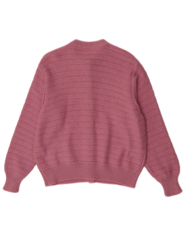Pulover Cardigan Vintage pentru Damă UK 14 Medium Roz cu dungi
