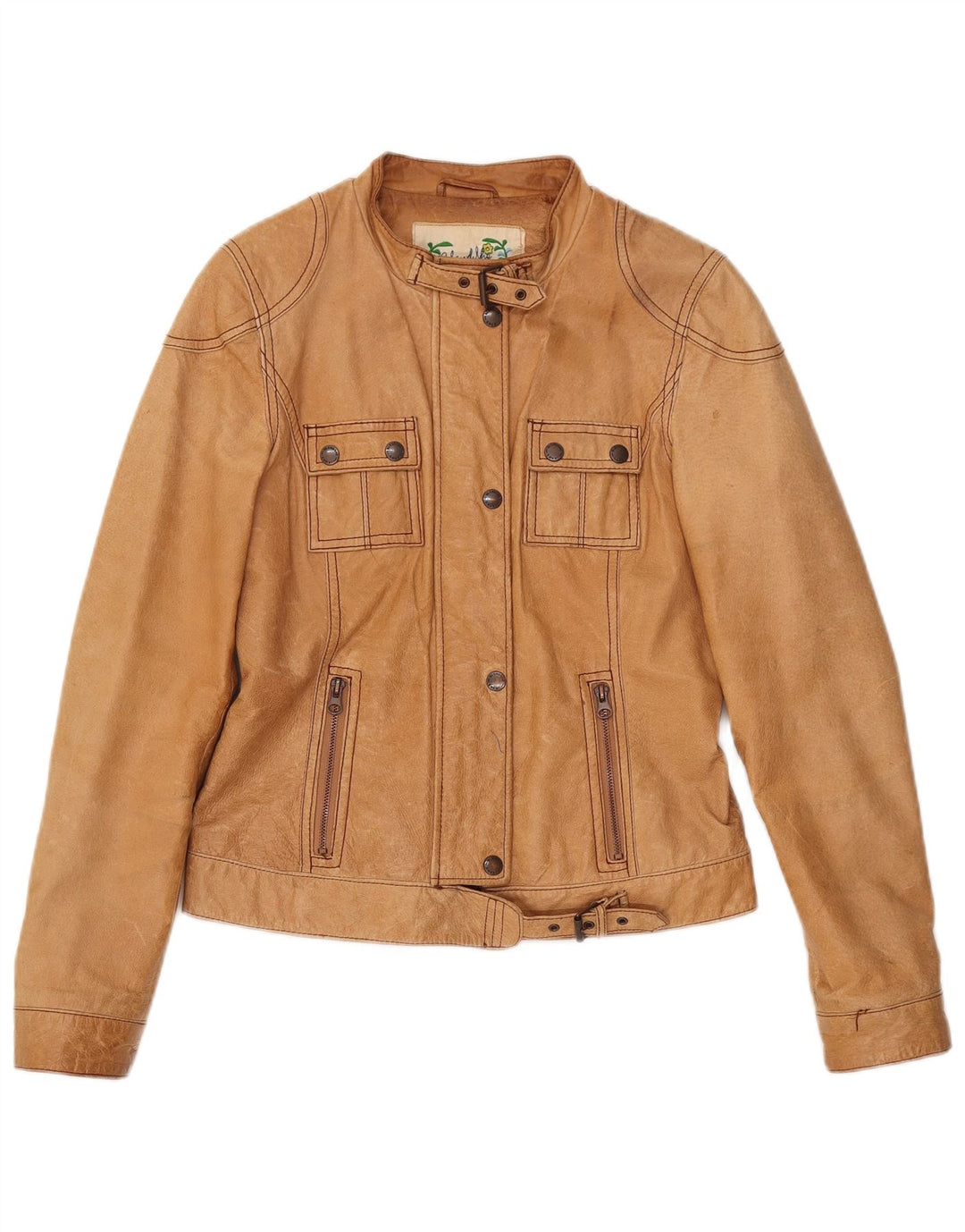 Jachetă de piele vintage pentru femei UK 12 Medium Beige Piele
