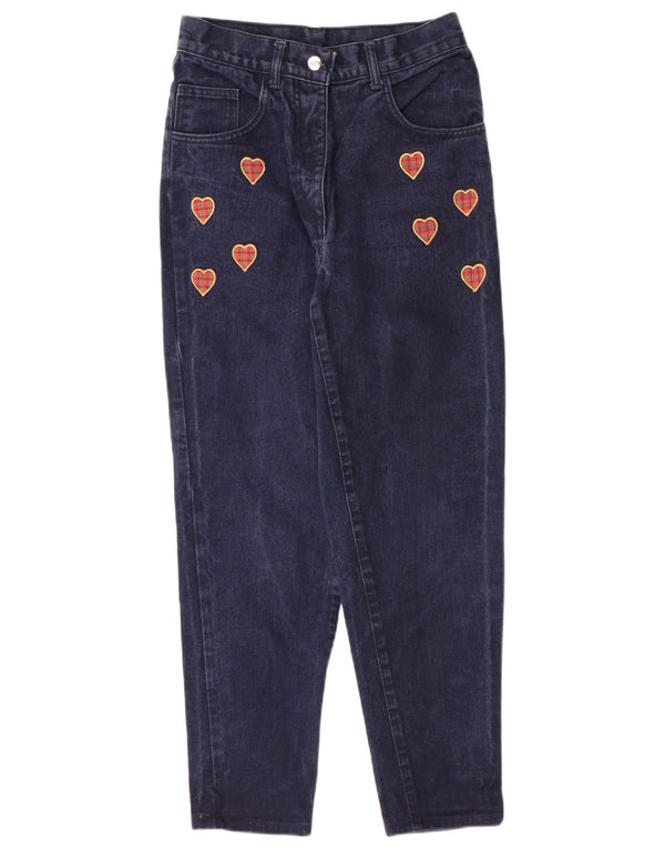 Blugi de damă vintage cu talie înaltă conici L26 L27 bleumarin pete inimă