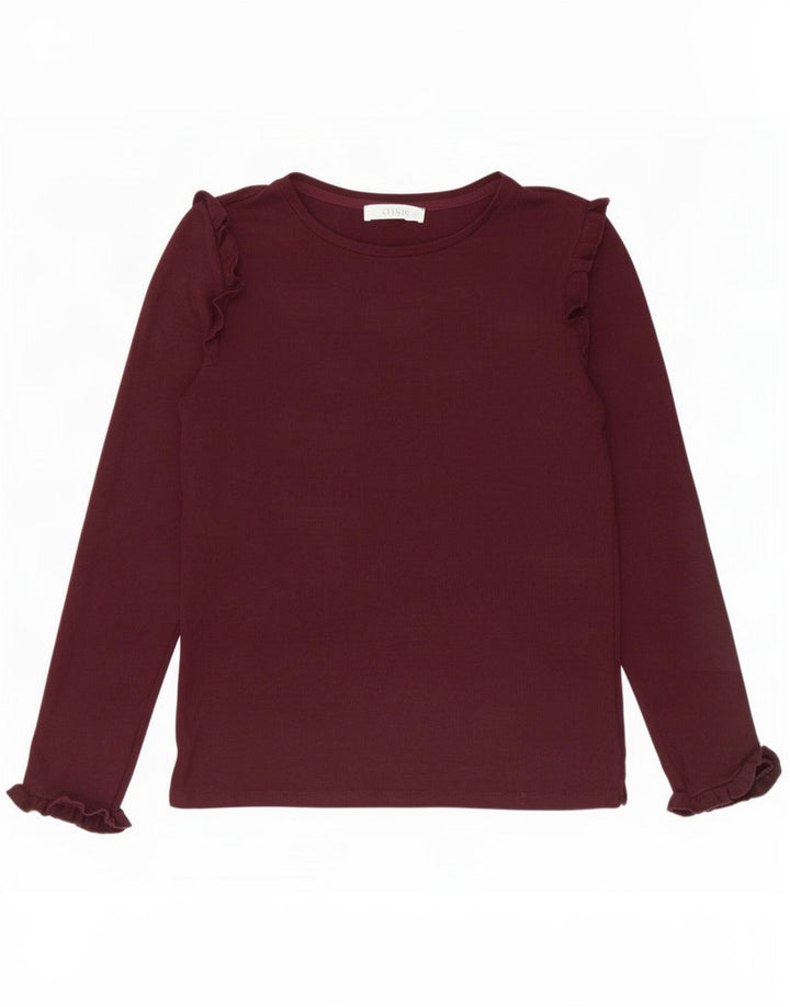 Oasis pentru femei, cu volan în față, cu mânecă lungă, UK 10, viscoză burgundy mic
