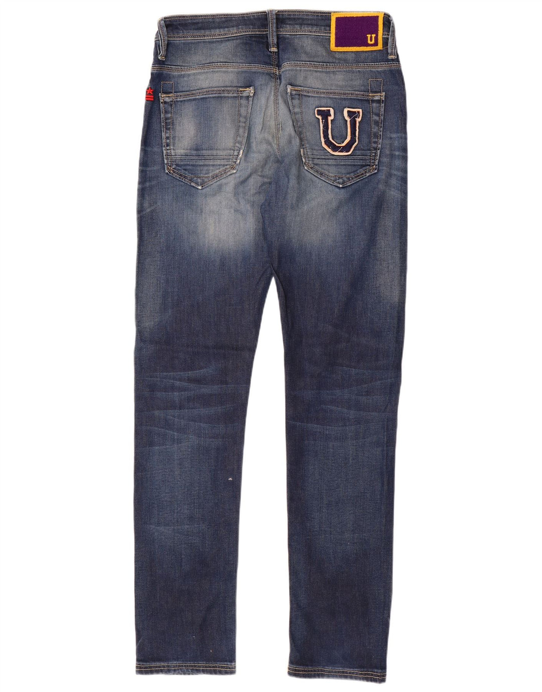 Uniforma pentru bărbați, blugi subțiri cu grafică distressed W32 L33 bumbac albastru