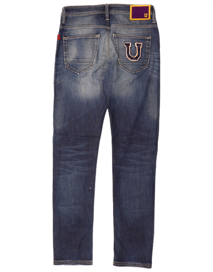 Uniforma pentru bărbați, blugi subțiri cu grafică distressed W32 L33 bumbac albastru