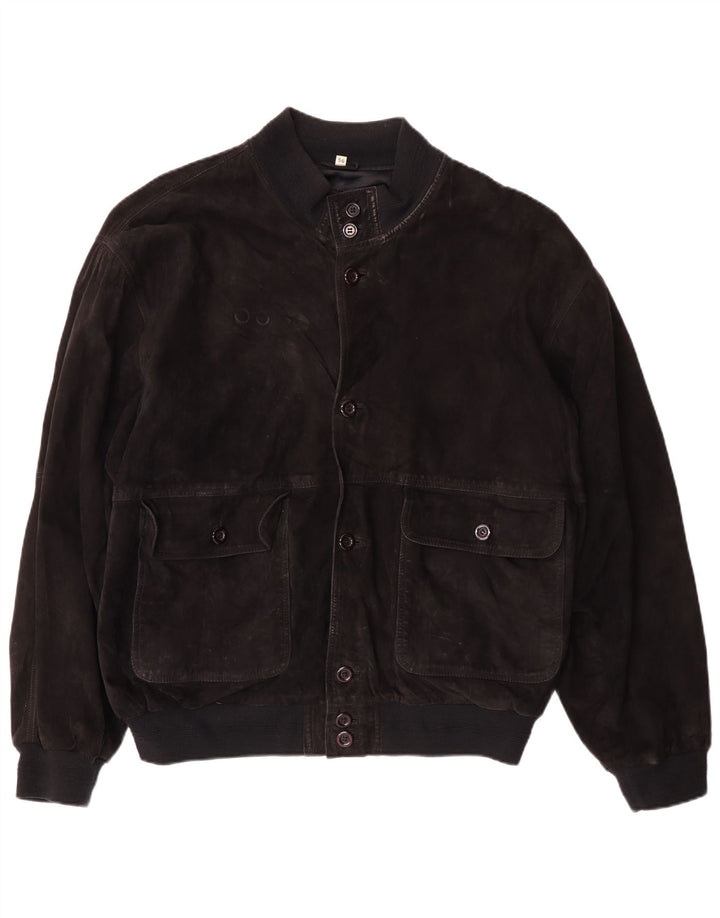 VINTAGE Jachetă Bomber din piele intoarsa pentru barbati IT 56 3XL Piele neagra