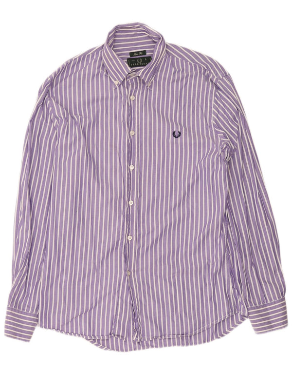 Cămașă pentru bărbați Fred Perry slim fit, bumbac mare violet cu dungi