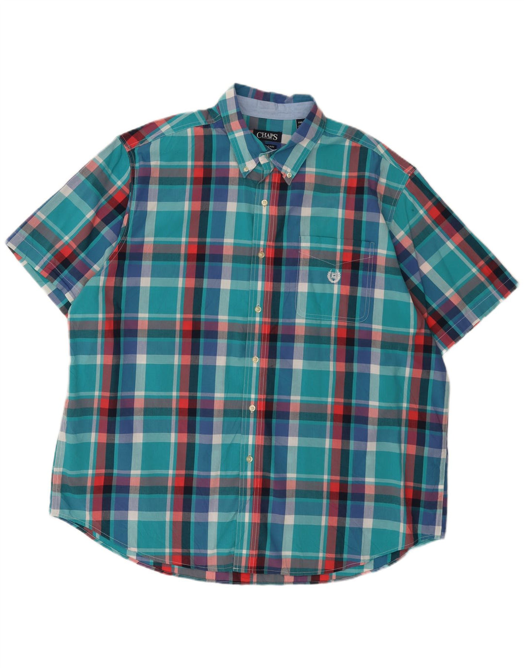 Cămașă mare cu mânecă scurtă pentru bărbați Chaps, bumbac cu check albastru 2XL