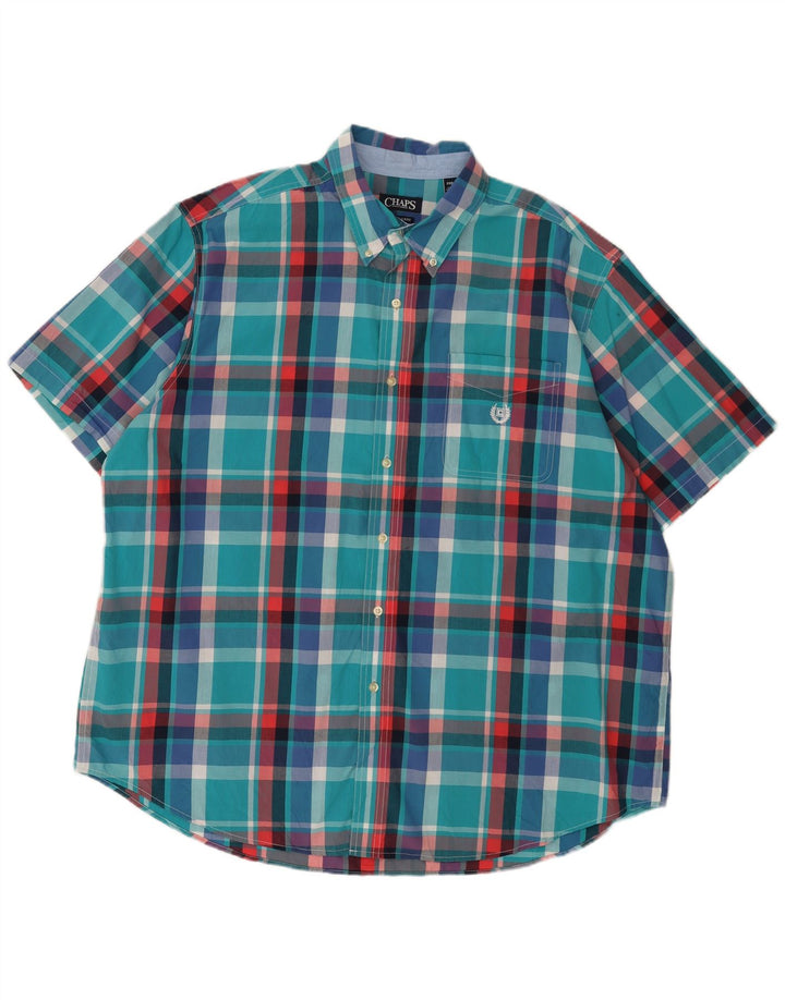 Cămașă mare cu mânecă scurtă pentru bărbați Chaps, bumbac cu check albastru 2XL