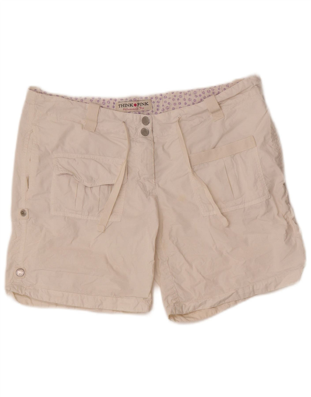 Pantaloni scurti cargo pentru femei Think Pink W30, bumbac alb mediu