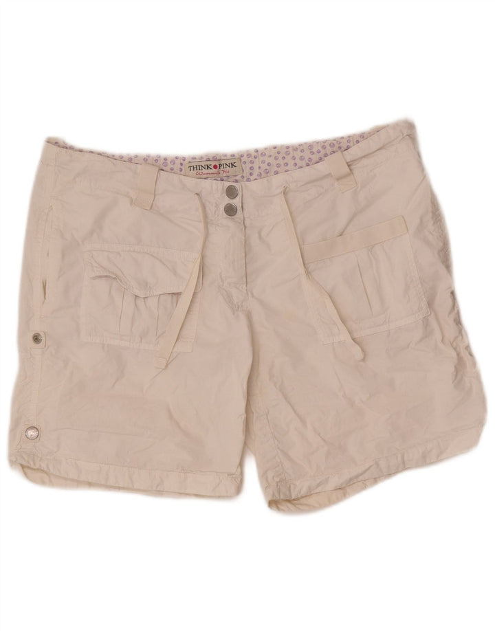 Pantaloni scurti cargo pentru femei Think Pink W30, bumbac alb mediu