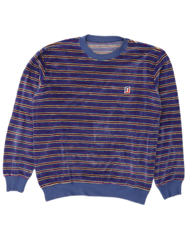 Hanorac vintage pentru bărbați din velur Jumper mic albastru cu dungi