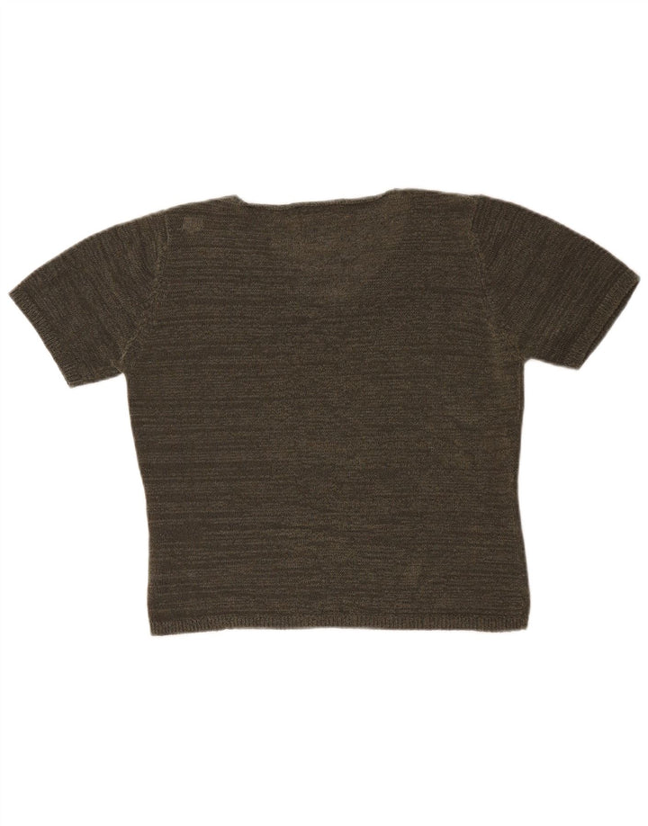 Pulover pentru femei Marks & Spencer, cu mânecă scurtă, cu decolteu în V, UK 14 Medium Khak