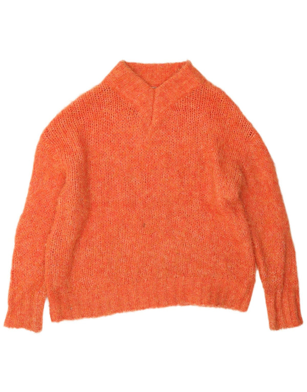 Anthropologie Pulover supradimensionat pentru femei cu decolteu în V UK 6 XS Orange pete