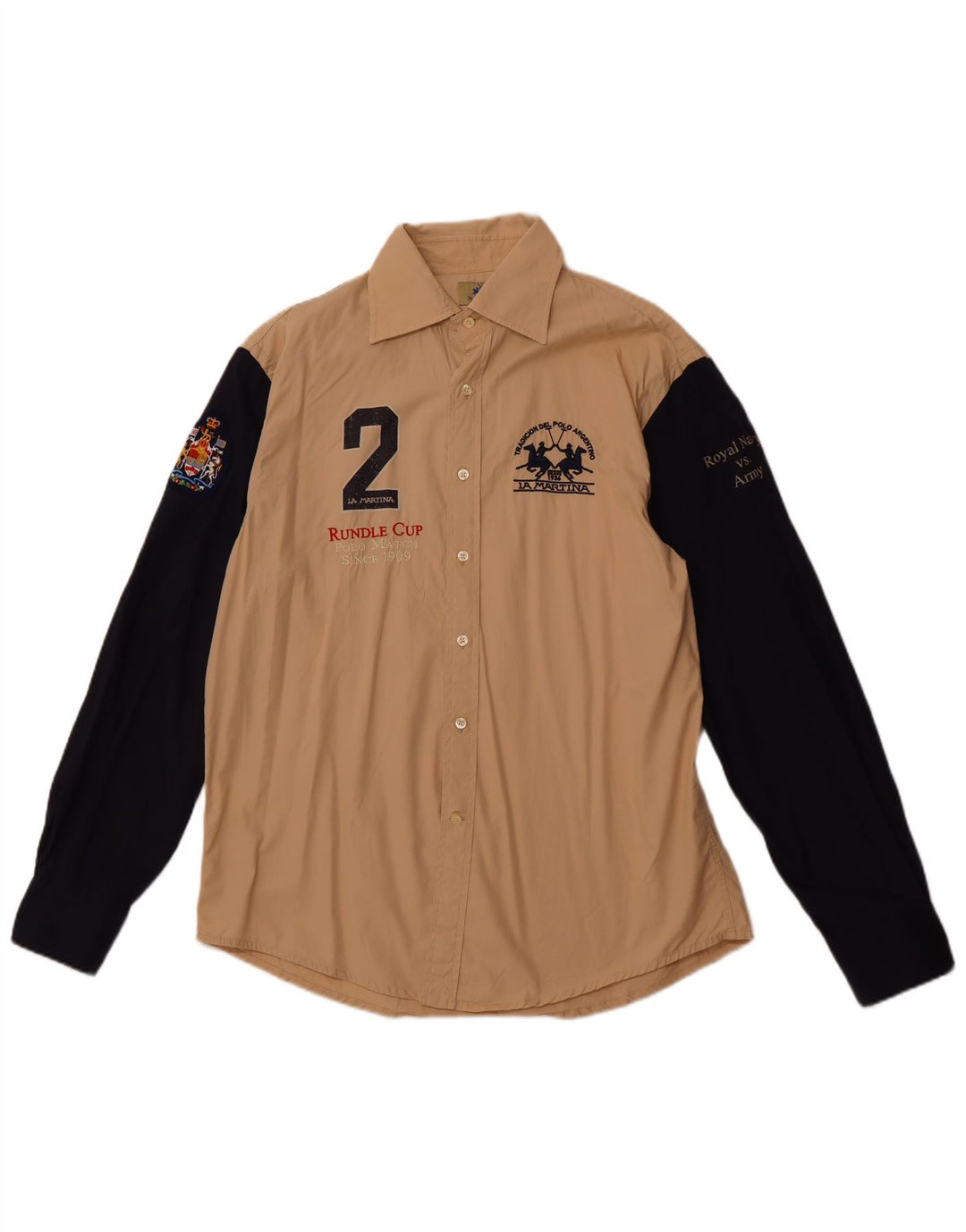 Cămașă cu grafică pentru bărbați LA MARTINA Royal Navy XL, bumbac color-bloch, bej