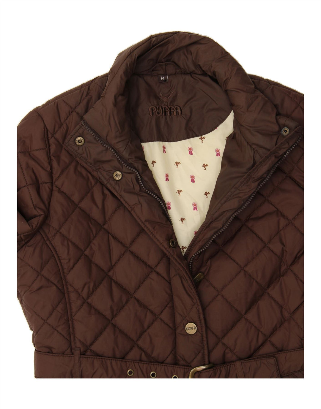 VINTAGE Womens Quilted Jacket UK 14 Large  Brown Nylon Vintage Vintage and Second-Hand Vintage from Messina Hembry 