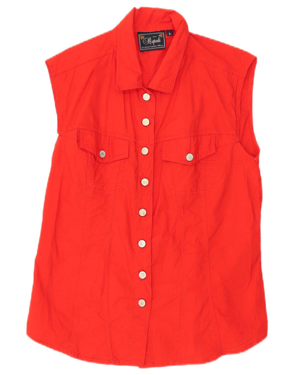Bluză vintage pentru femei, cămașă fără mâneci UK 14, mare, roșu, bumbac