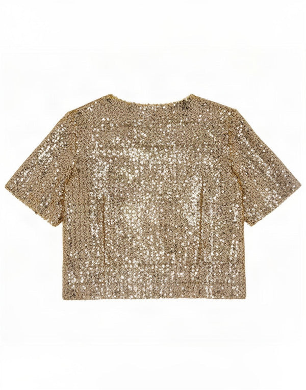 Bluză vintage cu paiete pentru femei UK 12 Medium Gold