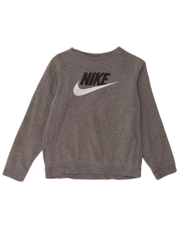 NIKE Boys Graphic Sweatshirt Jumper 12-13 Years Large Grey Cotton