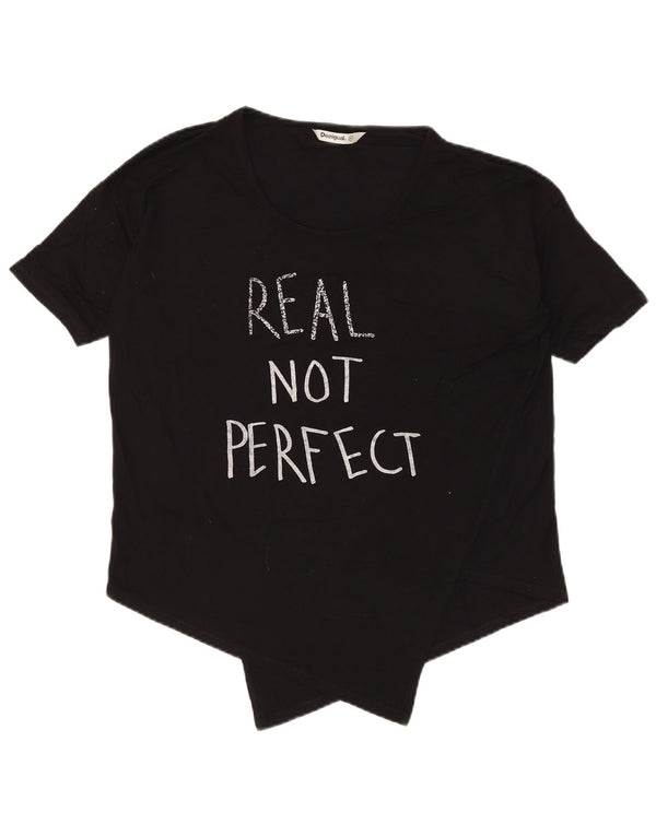 Desigual Womens Asymmetric Graphic Tricou Top UK 18 XL Negru