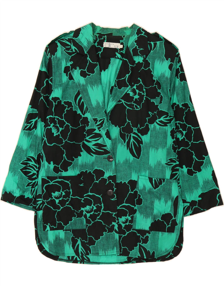 VINTAGE Womens 2 Button Blazer Jacket IT 44 Medium Green Floral Vintage Vintage and Second-Hand Vintage from Messina Hembry 