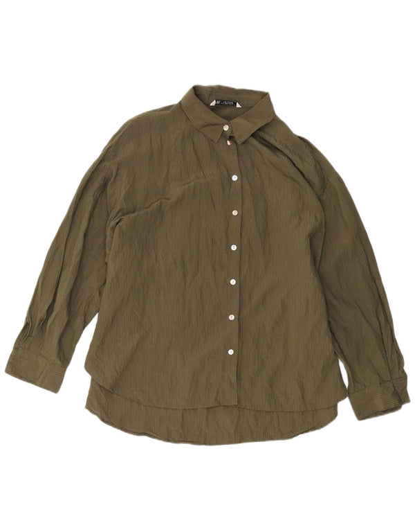 Cămașă supradimensionată pentru femei Zara UK 18 XL, viscoză verde cu dungi