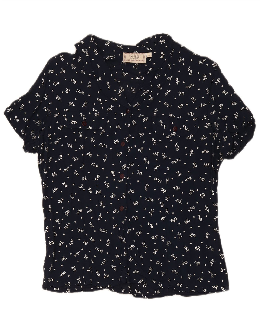 Bluză cămașă cu mânecă scurtă pentru femei Express IT 44 Medium Bleumarin Floral