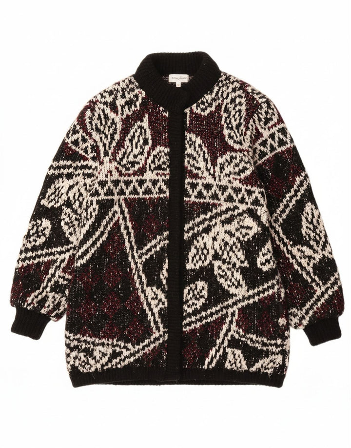 JEFFREY BROWNLEADER Palton tricot pentru femei UK 14 Medium Negru Floral Acrilic