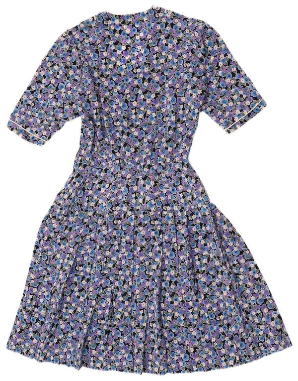 Rochie vintage pentru femei cu mâneci 3/4 A-Line UK 10 Small Blue Floral
