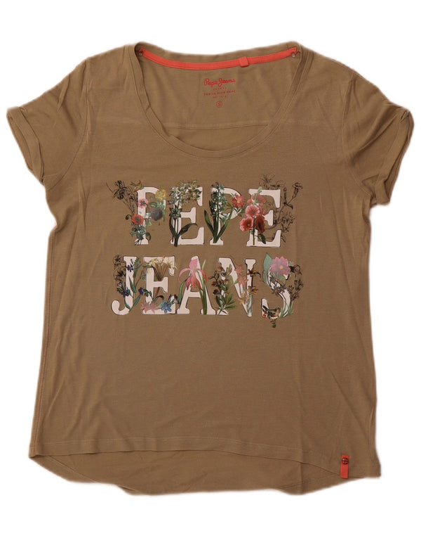 Tricou grafic pentru femei PEPE Jeans Top UK 10 Small Khaki Floral