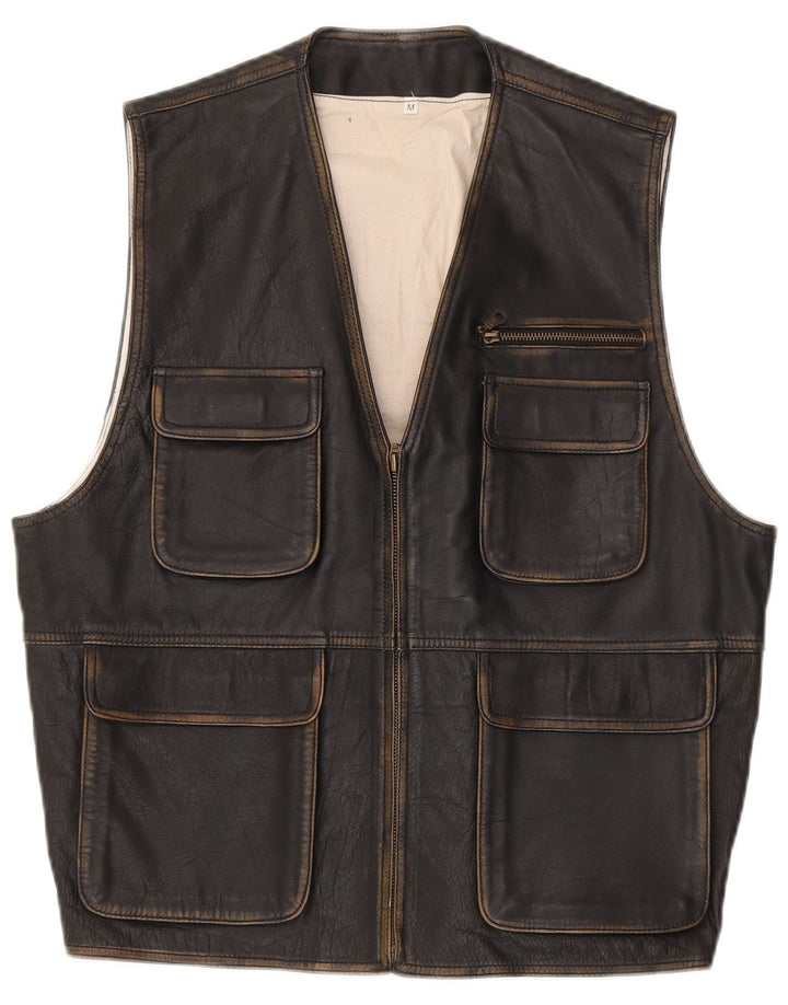 Gilet din piele vintage pentru bărbați UK 38 Medium Black