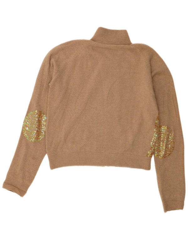Pulover cardigan cu fermoar complet pentru femei Liu Jo UK 14 Medium Bej cu pete