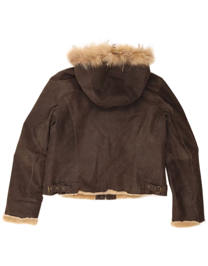 Jachetă din shearling cu glugă pentru femei Bata and More IT 46, mare, maro, din piele
